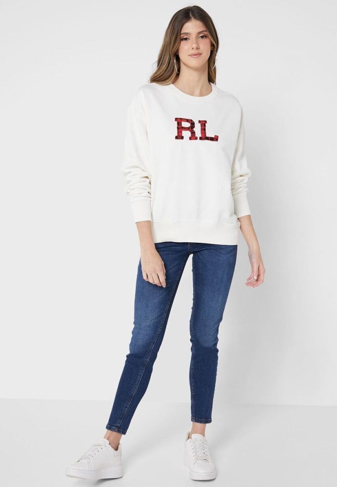 Sudadera de punto con gráficos de Ralph Lauren en beige para mujer Sudadera de punto con gráficos de Ralph Lauren en beige para mujer