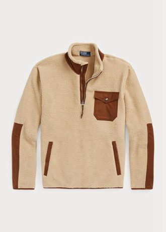 Sudadera híbrida Ralph Lauren con cremallera de un cuarto para hombre, color marrón