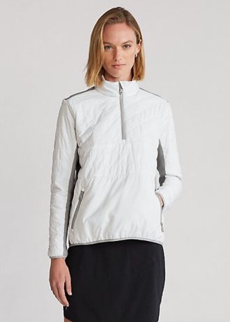 Sudadera híbrida Ralph Lauren con cremallera de un cuarto para mujer, color blanco y gris