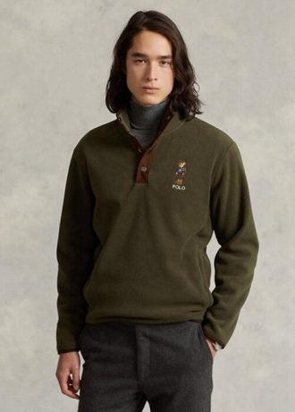 Sudadera polar cepillada Ralph Lauren Polo Bear para hombre en color oliva