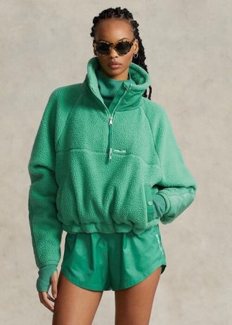 Sudadera polar de pelo alto con ribete antidesgarro de Ralph Lauren para mujer, color verde
