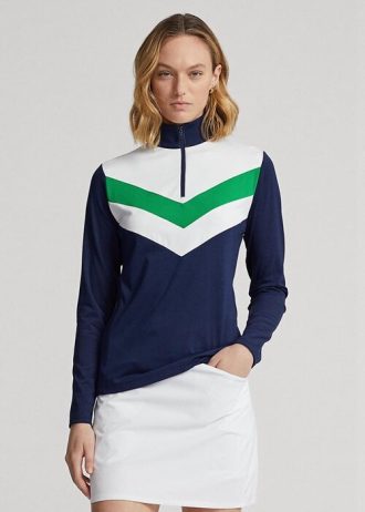 Sudadera Ralph Lauren azul con cremallera de un cuarto y rayas de chevrón para mujer