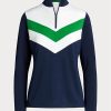 Sudadera Ralph Lauren azul con cremallera de un cuarto y rayas de chevrón para mujer Sudadera Ralph Lauren azul con cremallera de un cuarto y rayas de chevrón para mujer