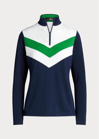 Sudadera Ralph Lauren azul con cremallera de un cuarto y rayas de chevrón para mujer
