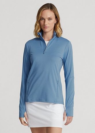 Sudadera Ralph Lauren azul de jersey elástico con cremallera de un cuarto para mujer