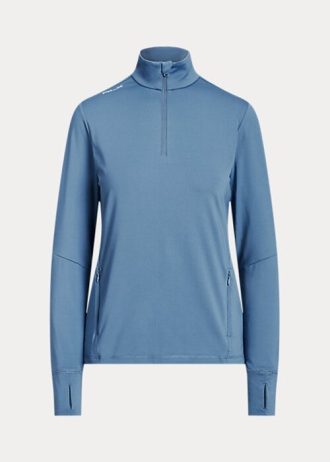 Sudadera Ralph Lauren azul de jersey elástico con cremallera de un cuarto para mujer