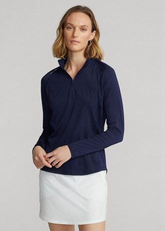 Sudadera Ralph Lauren azul marino con cremallera de un cuarto para mujer