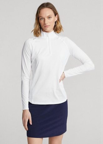 Sudadera Ralph Lauren blanca con cremallera de un cuarto para mujer