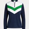 Sudadera Ralph Lauren con cremallera de un cuarto y rayas de chevrón para mujer, color azul marino y verde Sudadera Ralph Lauren con cremallera de un cuarto y rayas de chevrón para mujer, color azul marino y verde