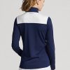 Sudadera Ralph Lauren con cremallera de un cuarto y rayas de chevrón para mujer, color azul marino y verde Sudadera Ralph Lauren con cremallera de un cuarto y rayas de chevrón para mujer, color azul marino y verde