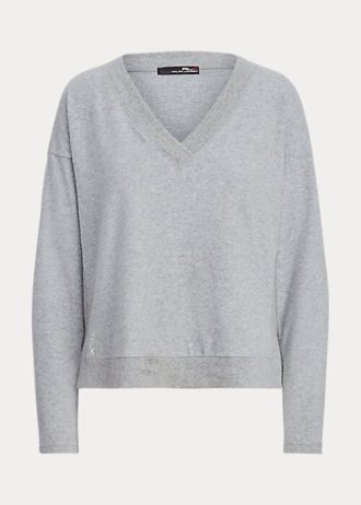 Sudadera Ralph Lauren de cuello en V para mujer en gris