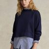 Sudadera Ralph Lauren de felpa francesa con parches de gamuza en azul marino para mujer