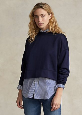 Sudadera Ralph Lauren de felpa francesa con parches de gamuza en azul marino para mujer