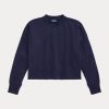 Sudadera Ralph Lauren de felpa francesa con parches de gamuza en azul marino para mujer