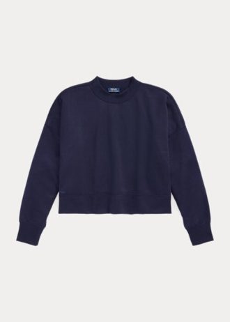 Sudadera Ralph Lauren de felpa francesa con parches de gamuza en azul marino para mujer