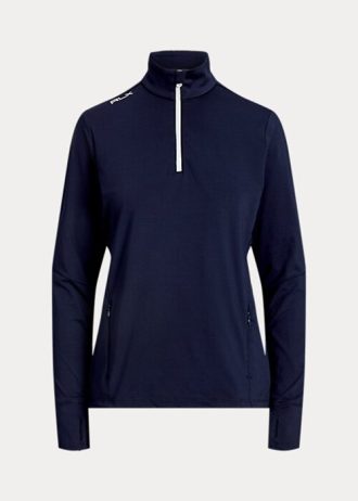 Sudadera Ralph Lauren de jersey elástico con cremallera de un cuarto para mujer en azul marino