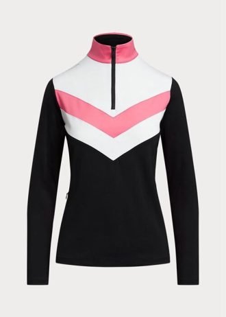 Sudadera Ralph Lauren negra con cremallera de un cuarto y rayas de chevrón para mujer