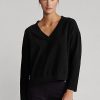 Sudadera Ralph Lauren negra con cuello en V para mujer Sudadera Ralph Lauren negra con cuello en V para mujer