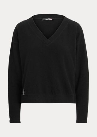 Sudadera Ralph Lauren negra con cuello en V para mujer