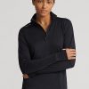 Sudadera Ralph Lauren negra de jersey elástico con cremallera de un cuarto para mujer Sudadera Ralph Lauren negra de jersey elástico con cremallera de un cuarto para mujer