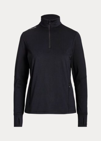 Sudadera Ralph Lauren negra de jersey elástico con cremallera de un cuarto para mujer