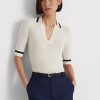 Suéteres blancos de manga corta de mezcla de seda Ralph Lauren para mujer