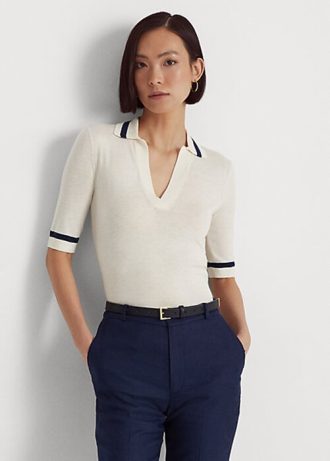 Suéteres blancos de manga corta de mezcla de seda Ralph Lauren para mujer