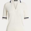 Suéteres blancos de manga corta de mezcla de seda Ralph Lauren para mujer