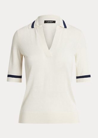 Suéteres blancos de manga corta de mezcla de seda Ralph Lauren para mujer