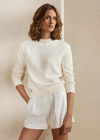 Suéteres blancos de mezcla de algodón con adornos de Ralph Lauren para mujer