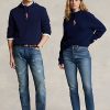 Suéteres con capucha de cachemira y poni rosa de Ralph Lauren para mujer en azul marino Suéteres con capucha de cachemira y poni rosa de Ralph Lauren para mujer en azul marino