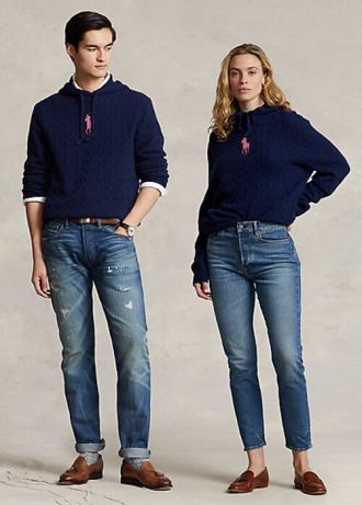 Suéteres con capucha de cachemira y poni rosa de Ralph Lauren para mujer en azul marino