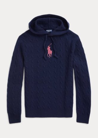 Suéteres con capucha de cachemira y poni rosa de Ralph Lauren para mujer en azul marino