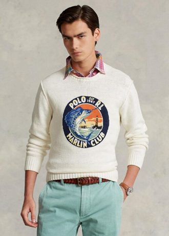 Suéteres con gráficos de algodón y lino Ralph Lauren para hombre en blanco Suéteres con gráficos de algodón y lino Ralph Lauren para hombre en blanco