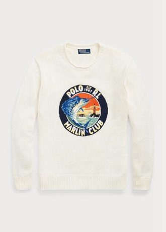 Suéteres con gráficos de algodón y lino Ralph Lauren para hombre en blanco Suéteres con gráficos de algodón y lino Ralph Lauren para hombre en blanco