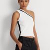 Suéteres cortos Ralph Lauren de dos tonos y un solo hombro para mujer en blanco Suéteres cortos Ralph Lauren de dos tonos y un solo hombro para mujer en blanco