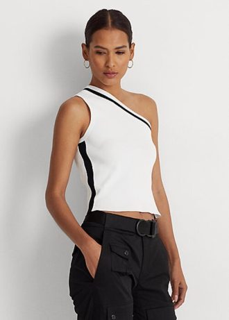 Suéteres cortos Ralph Lauren de dos tonos y un solo hombro para mujer en blanco