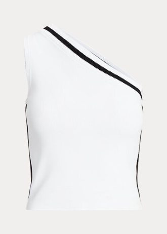 Suéteres cortos Ralph Lauren de dos tonos y un solo hombro para mujer en blanco