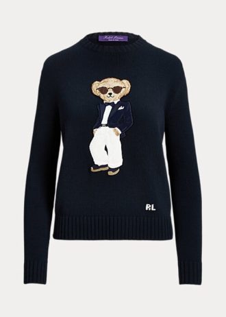 Suéteres de algodón con diseño de oso de smoking de Ralph Lauren para mujer en color azul marino