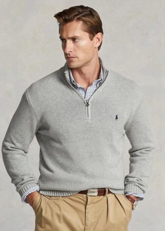 Suéteres de algodón Ralph Lauren con cremallera de un cuarto para hombre en gris Suéteres de algodón Ralph Lauren con cremallera de un cuarto para hombre en gris
