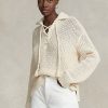 Suéteres de algodón y lana con cordones y punto de cruz de Ralph Lauren para mujer en color crema Suéteres de algodón y lana con cordones y punto de cruz de Ralph Lauren para mujer en color crema