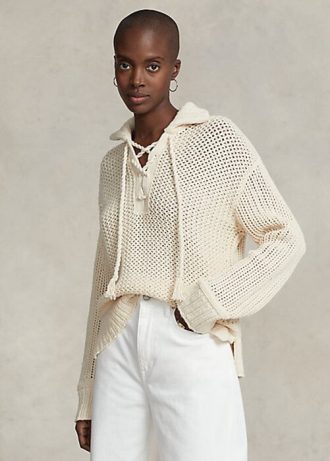 Suéteres de algodón y lana con cordones y punto de cruz de Ralph Lauren para mujer en color crema