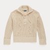 Suéteres de algodón y lana con cordones y punto de cruz de Ralph Lauren para mujer en color crema Suéteres de algodón y lana con cordones y punto de cruz de Ralph Lauren para mujer en color crema