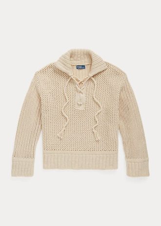 Suéteres de algodón y lana con cordones y punto de cruz de Ralph Lauren para mujer en color crema
