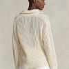 Suéteres de algodón y lana con cordones y punto de cruz de Ralph Lauren para mujer en color crema Suéteres de algodón y lana con cordones y punto de cruz de Ralph Lauren para mujer en color crema