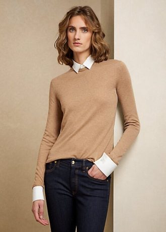 Suéteres de cachemira con cuello Ralph Lauren para mujer en color marrón