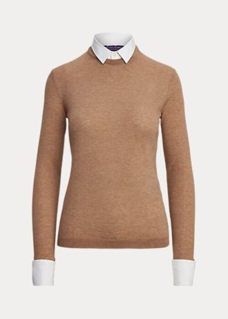 Suéteres de cachemira con cuello Ralph Lauren para mujer en color marrón