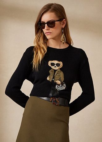 Suéteres de cachemira negros con diseño de oso utilitario de Ralph Lauren para mujer