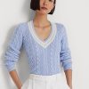 Suéteres de críquet de punto trenzado Ralph Lauren azules para mujer Suéteres de críquet de punto trenzado Ralph Lauren azules para mujer