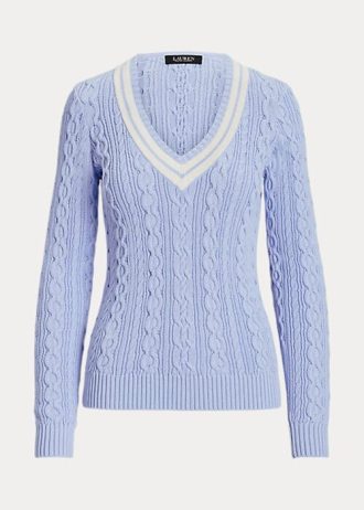 Suéteres de críquet de punto trenzado Ralph Lauren azules para mujer